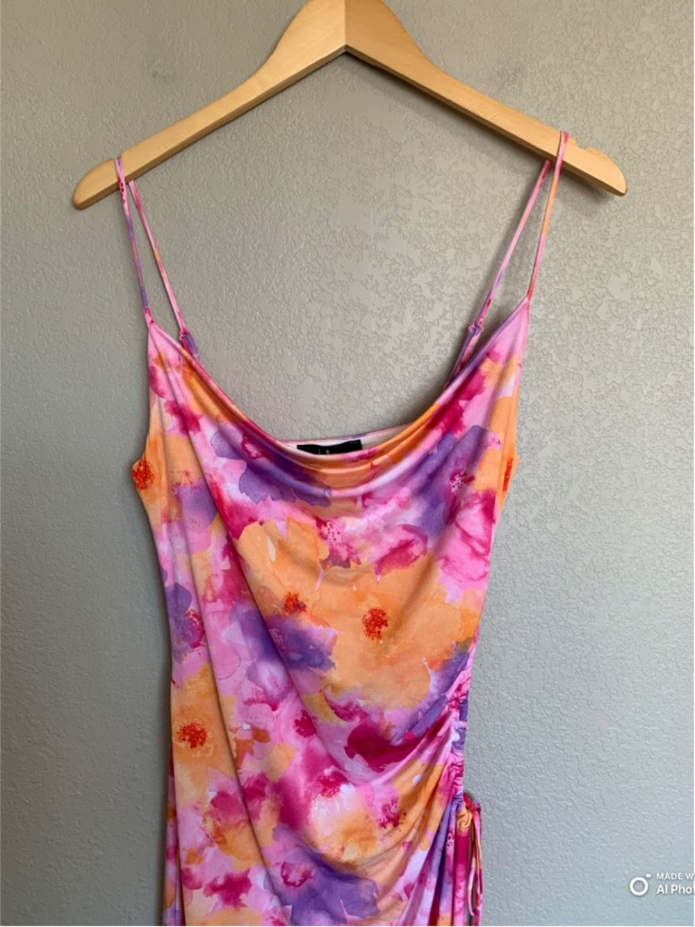 Floral Tie-Dye Cutout Slip Midi Dress - Pink & Purple - Picture 4 of 16